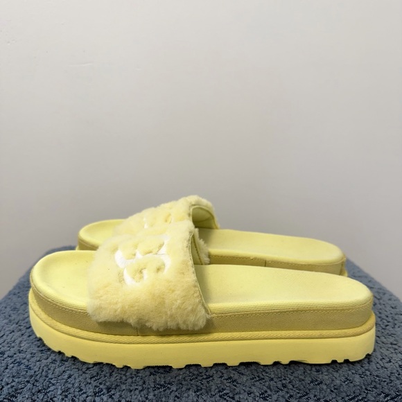 UGG Fluffy Yellow Slide Sandals - Picture 2 of 5